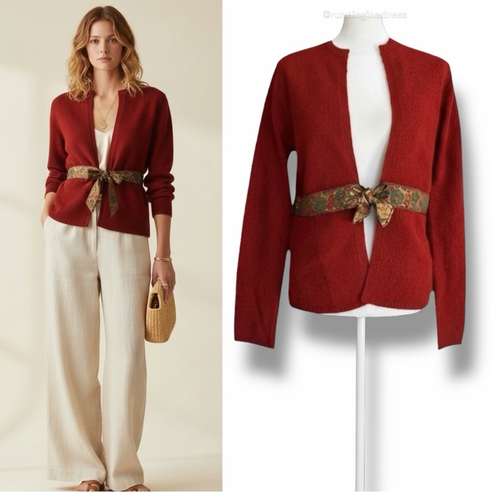 Anthropologie Sleeping on Snow Armana Jasmine Cardigan Red Wool Blend Size M